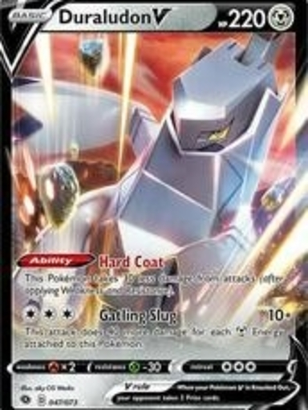 Pokemon Duraludon V Silver Gray with Orange Highlights Trading Card